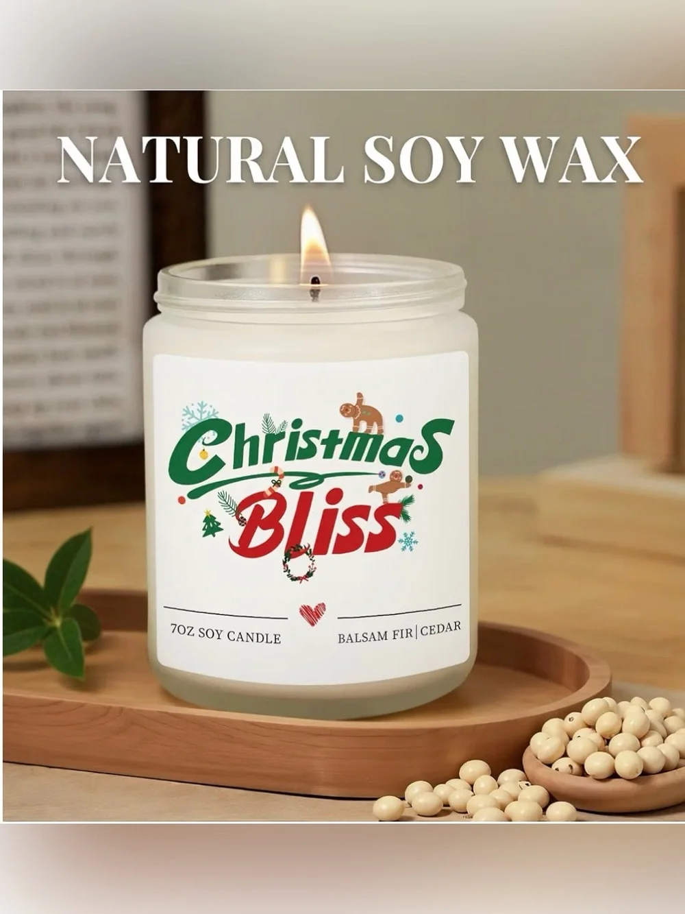 CHRISTMAS BLISS NIB Balsam Fir & Cedar Scented Soy Wax Candle. One Wick.